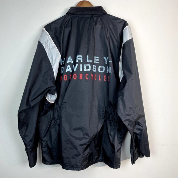 Harley Davidson Rain Jacket Mens Medium Black Nylon Spell Out Motorcycles Zip Up - Picture 5 of 14